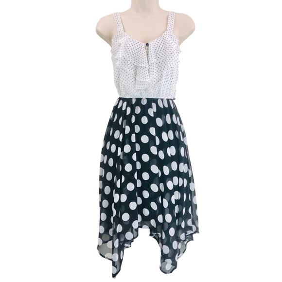 Maurices Fit & Flare Blue White Polka Dot Sundress Layered Handkerchief Hem - Picture 16 of 16